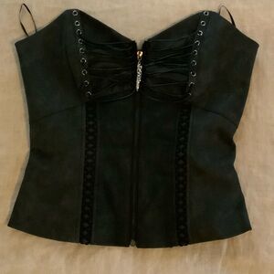 Dark in Love Black Faux Suede Corset Top S
